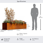 300cm Corten Steel Straight Edge Trough Planter